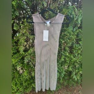 ZARA Iridescent Beige Mesh Tank Dress